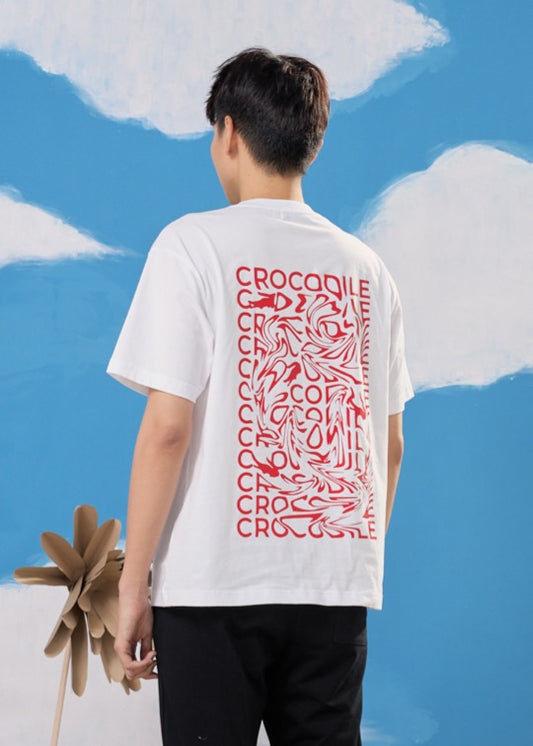 WHITE OVERSIZED FIT CREW NECK SHORT SLEEVE T-SHIRT WITH GRAPHIC PRINT