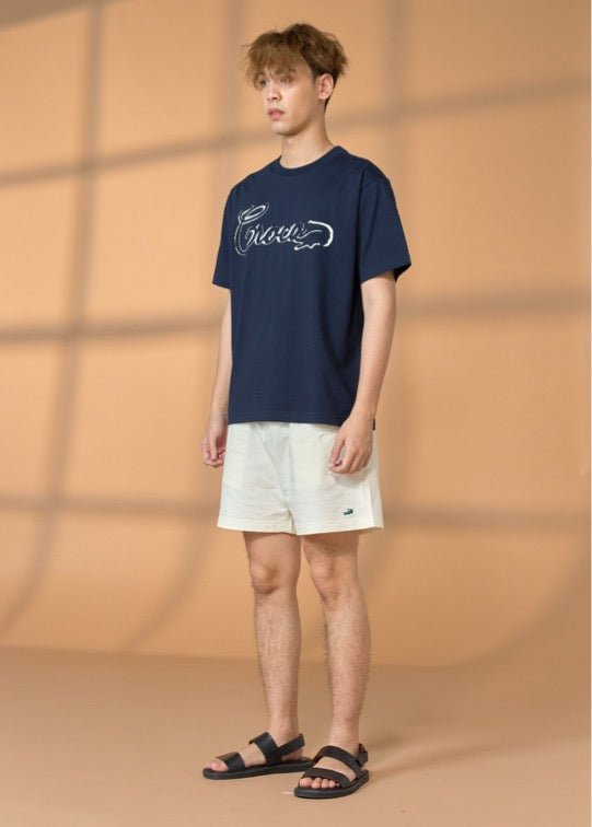 NAVY OVERSIZED FIT CREW NECK SHORT SLEEVE T-SHIRT WITH GRAPHIC PRINT