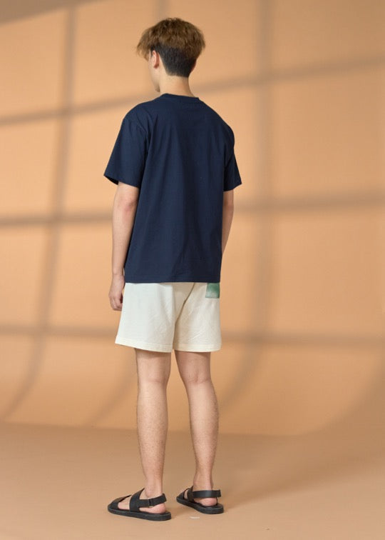 NAVY OVERSIZED FIT CREW NECK SHORT SLEEVE T-SHIRT WITH GRAPHIC PRINT