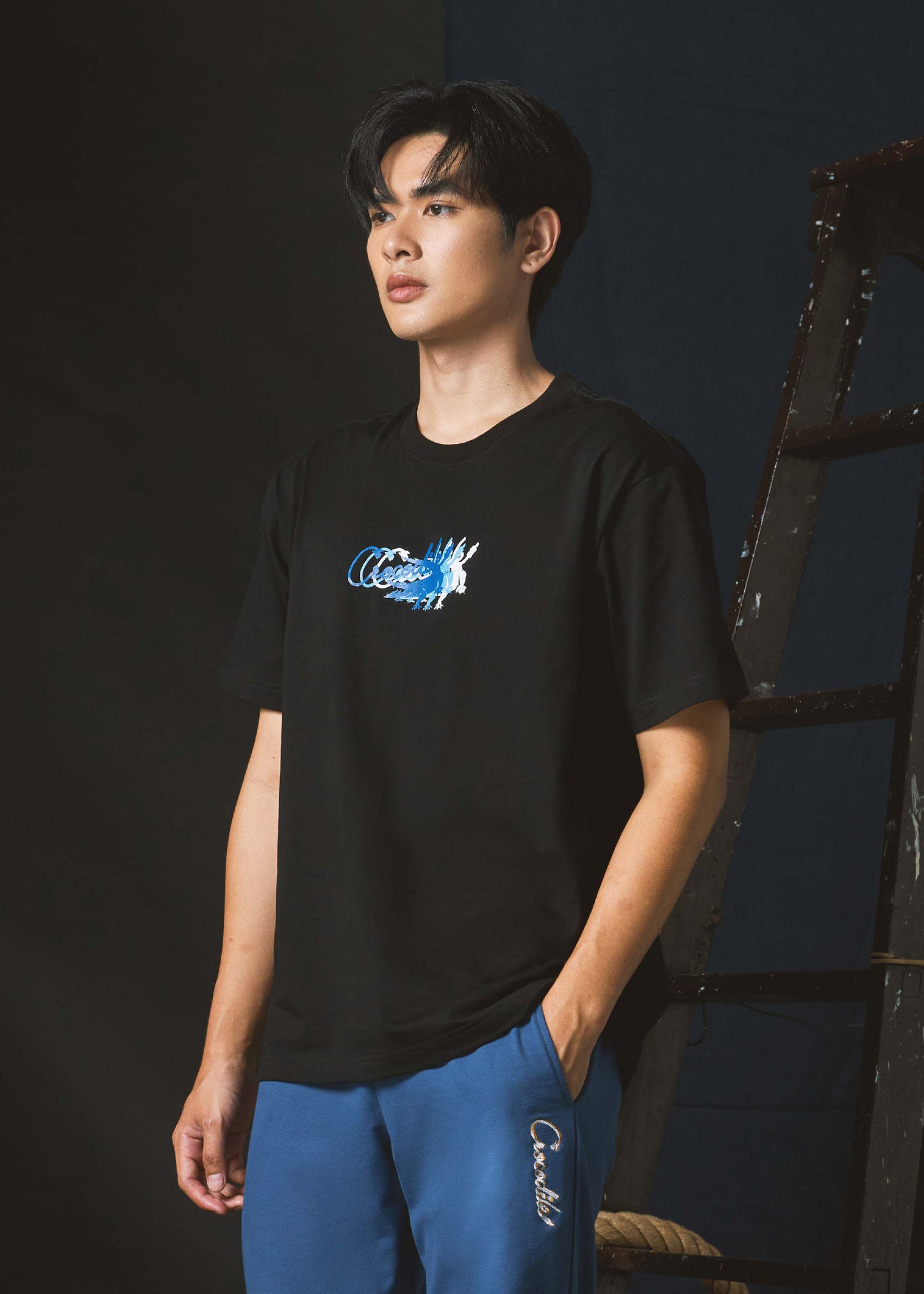 BLACK OVERSIZED FIT CREW NECK SHORT SLEEVE T-SHIRT WITH GRAPHIC PRINT