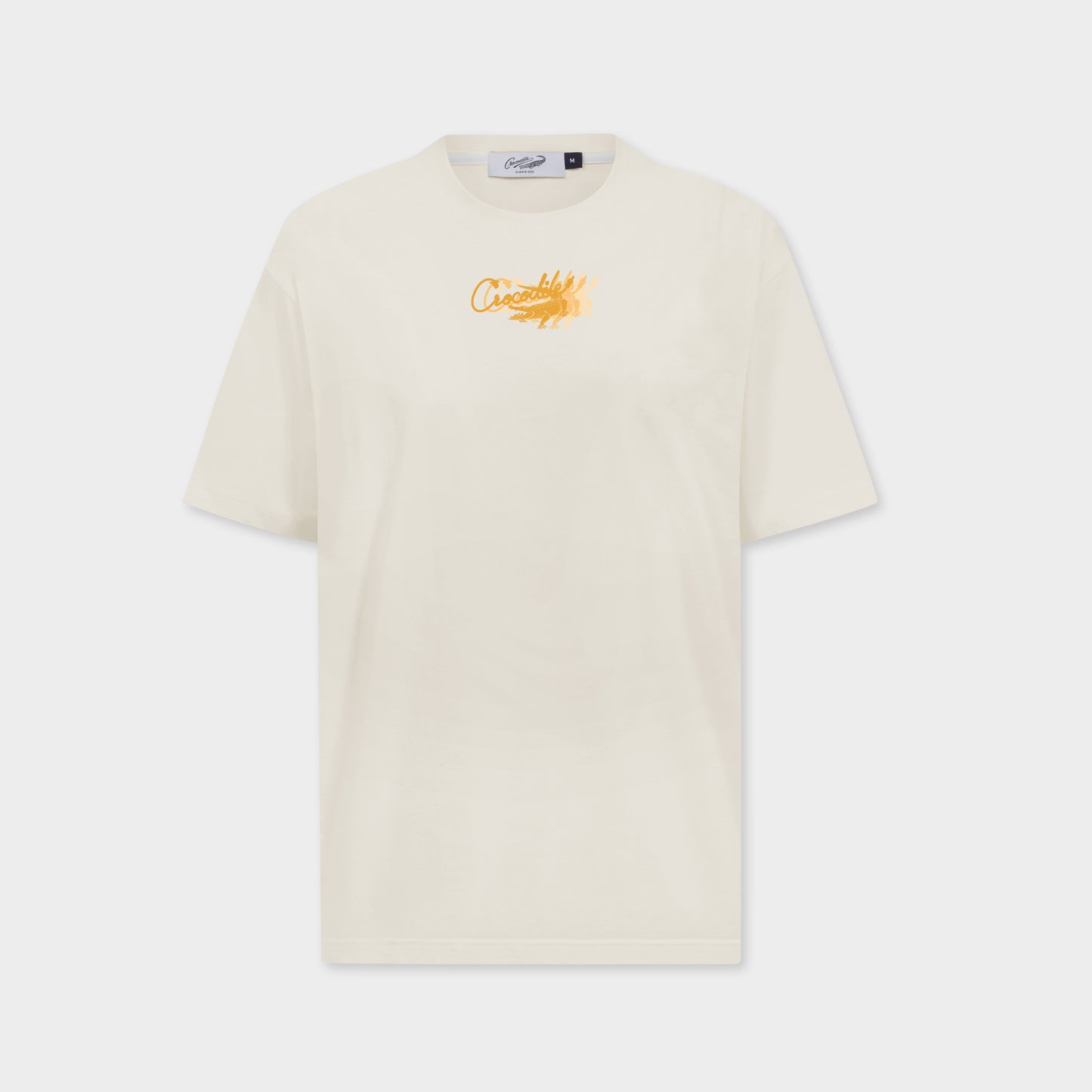 BEIGE OVERSIZED FIT CREW NECK SHORT SLEEVE T-SHIRT WITH GRAPHIC PRINT