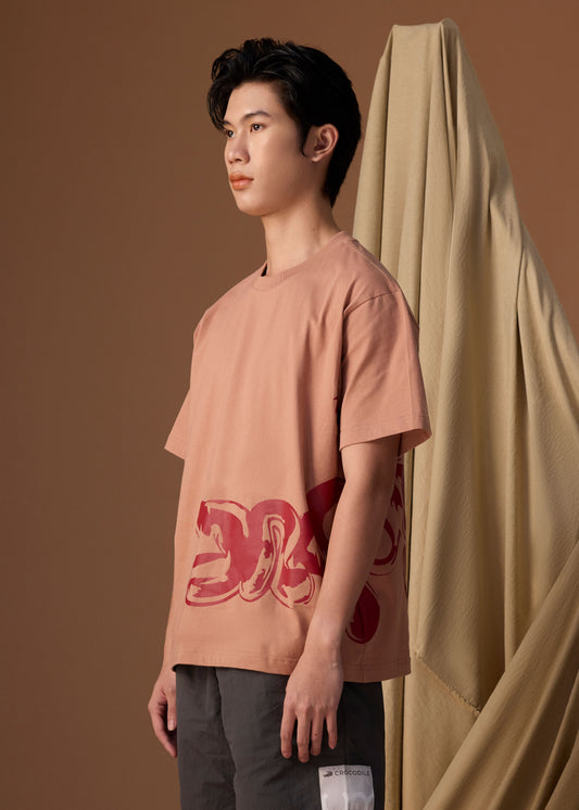 MOCHA MOUSSE BROWN OVERSIZED CREW NECK SHORT SLEEVE T-SHIRT WITH GRAPHIC PRINT