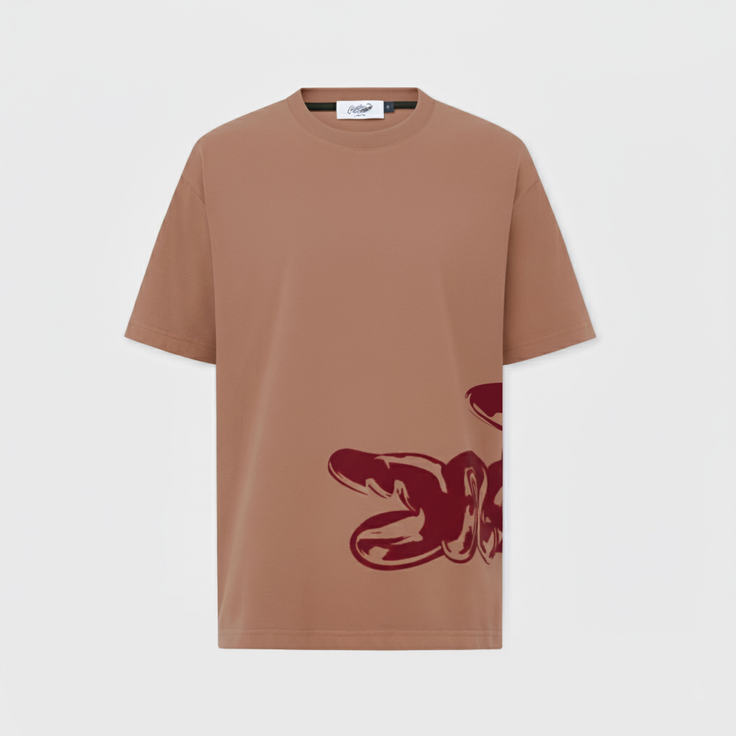 MOCHA MOUSSE BROWN OVERSIZED CREW NECK SHORT SLEEVE T-SHIRT WITH GRAPHIC PRINT