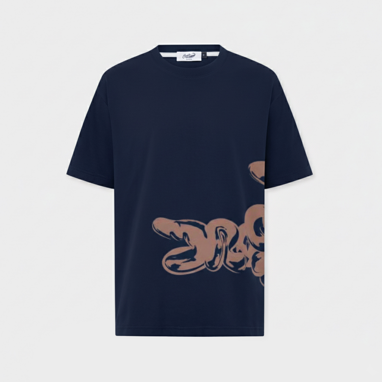 NAVY OVERSIZED CREW NECK SHORT SLEEVE T-SHIRT WITH GRAPHIC PRINT