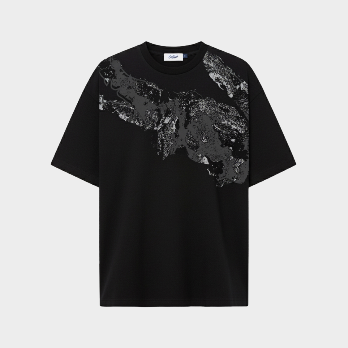 BLACK OVERSIZED CREW NECK SHORT SLEEVE T-SHIRT WITH GRAPHIC PRINT