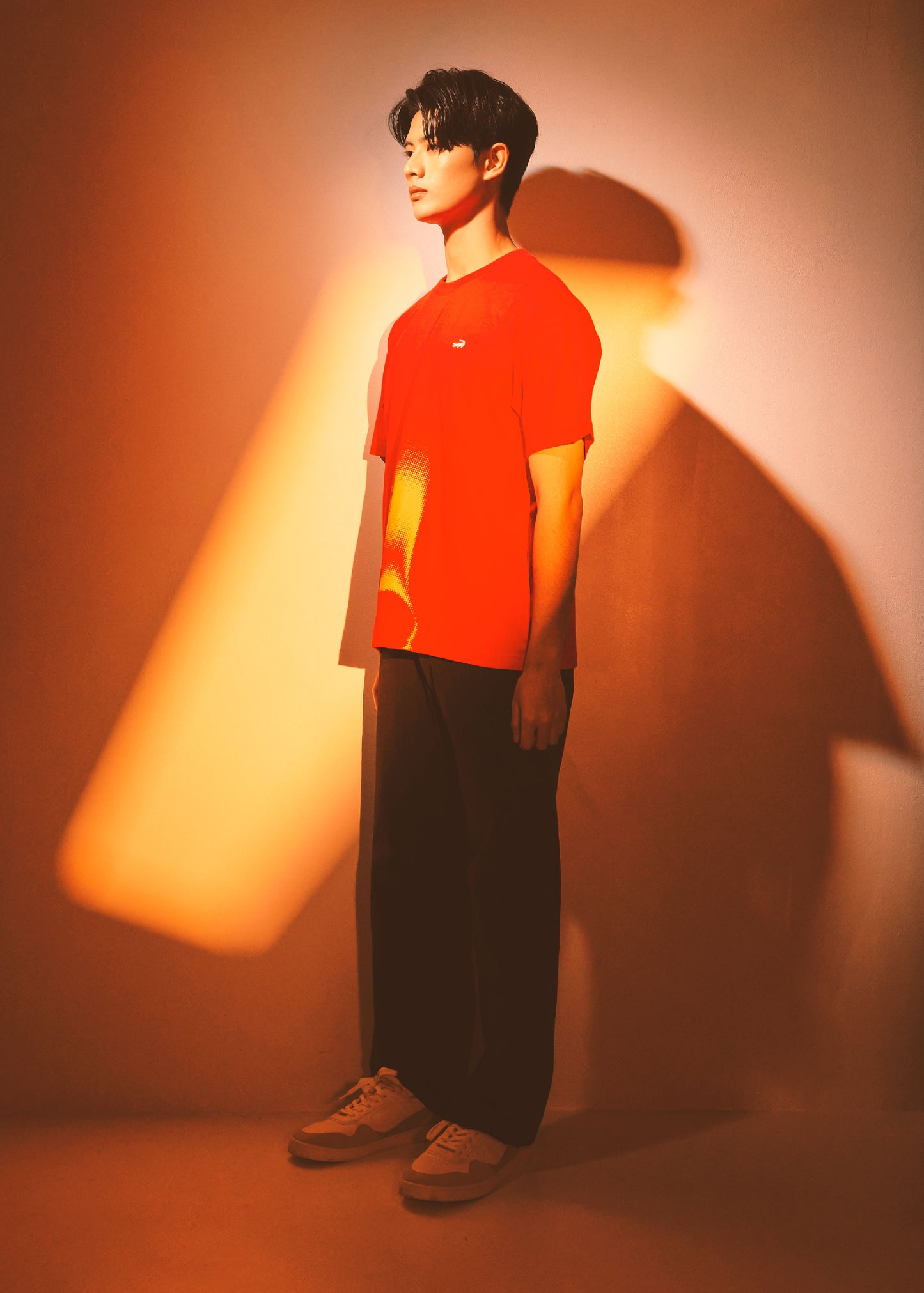 LAVA RED OVERSIZED CREW NECK SHORT SLEEVE T-SHIRT WITH EMBROIDERY AND GRAPHIC PRINT