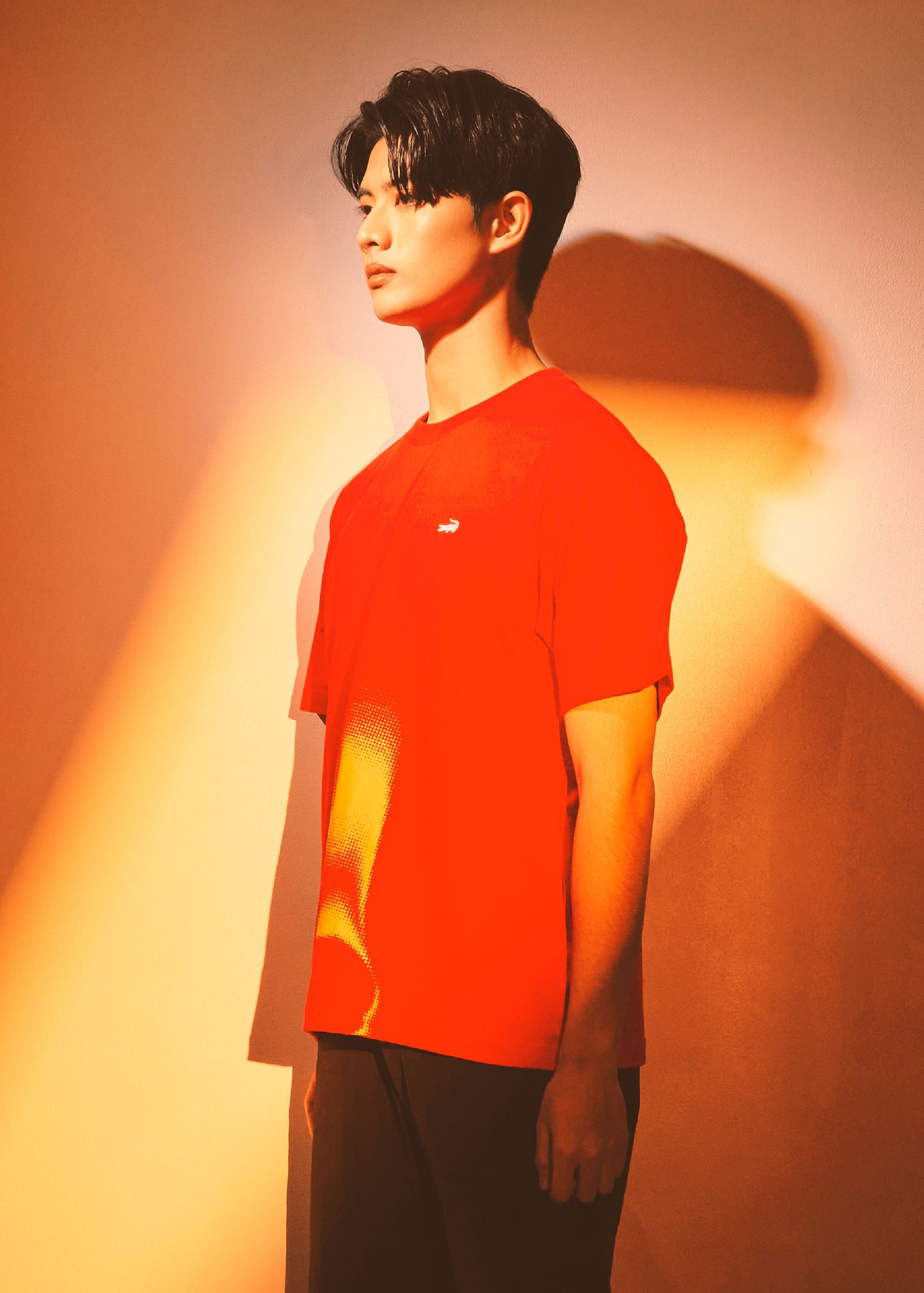 LAVA RED OVERSIZED CREW NECK SHORT SLEEVE T-SHIRT WITH EMBROIDERY AND GRAPHIC PRINT