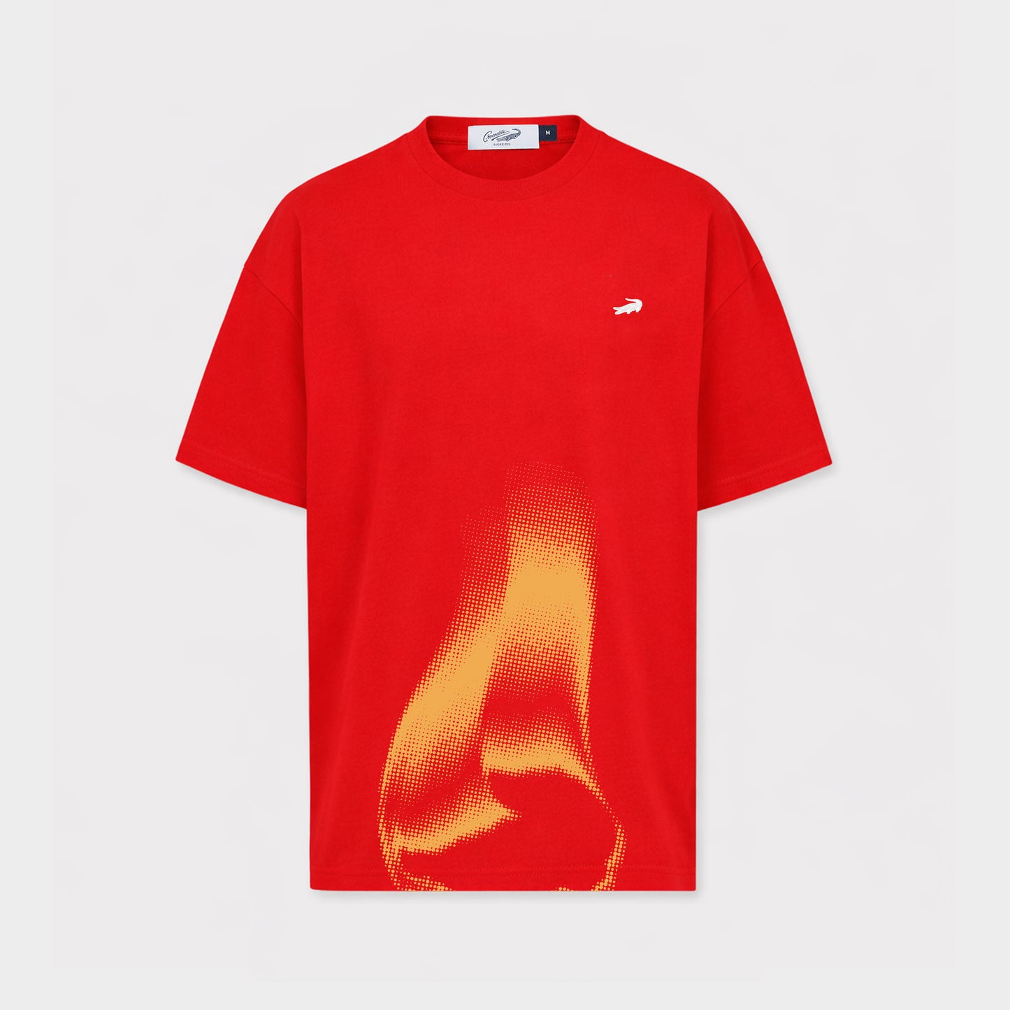 LAVA RED OVERSIZED CREW NECK SHORT SLEEVE T-SHIRT WITH EMBROIDERY AND GRAPHIC PRINT