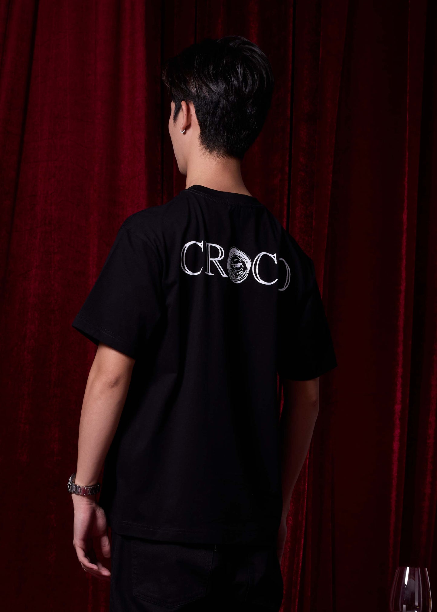 BLACK OVERSIZED CREW NECK SHORT SLEEVE T-SHIRT WITH GRAPHIC PRINT