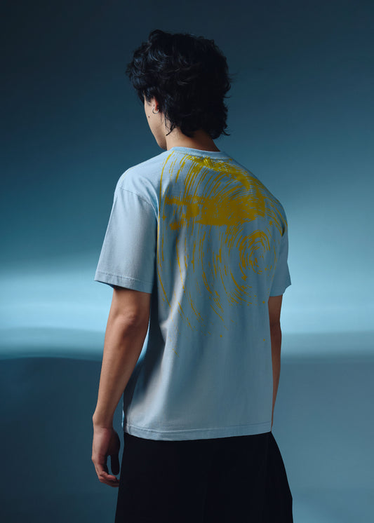 STARLIGHT BLUE OVERSIZED CREW NECK SHORT SLEEVE T-SHIRT WITH GRAPHIC PRINT