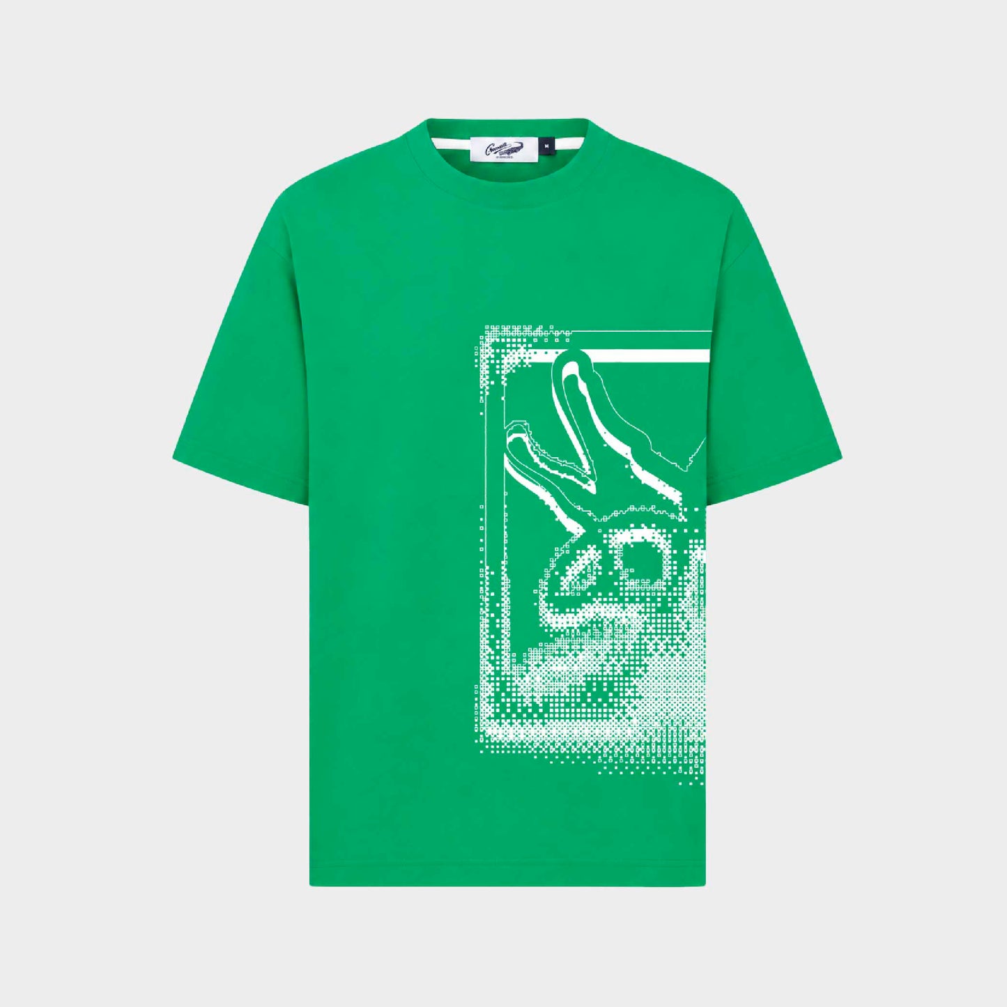 เสื้อยืดคอกลมแขนสั้นสีอะควอติกออว์ทรงโอเวอร์ไซส์พร้อมลายกราฟฟิก