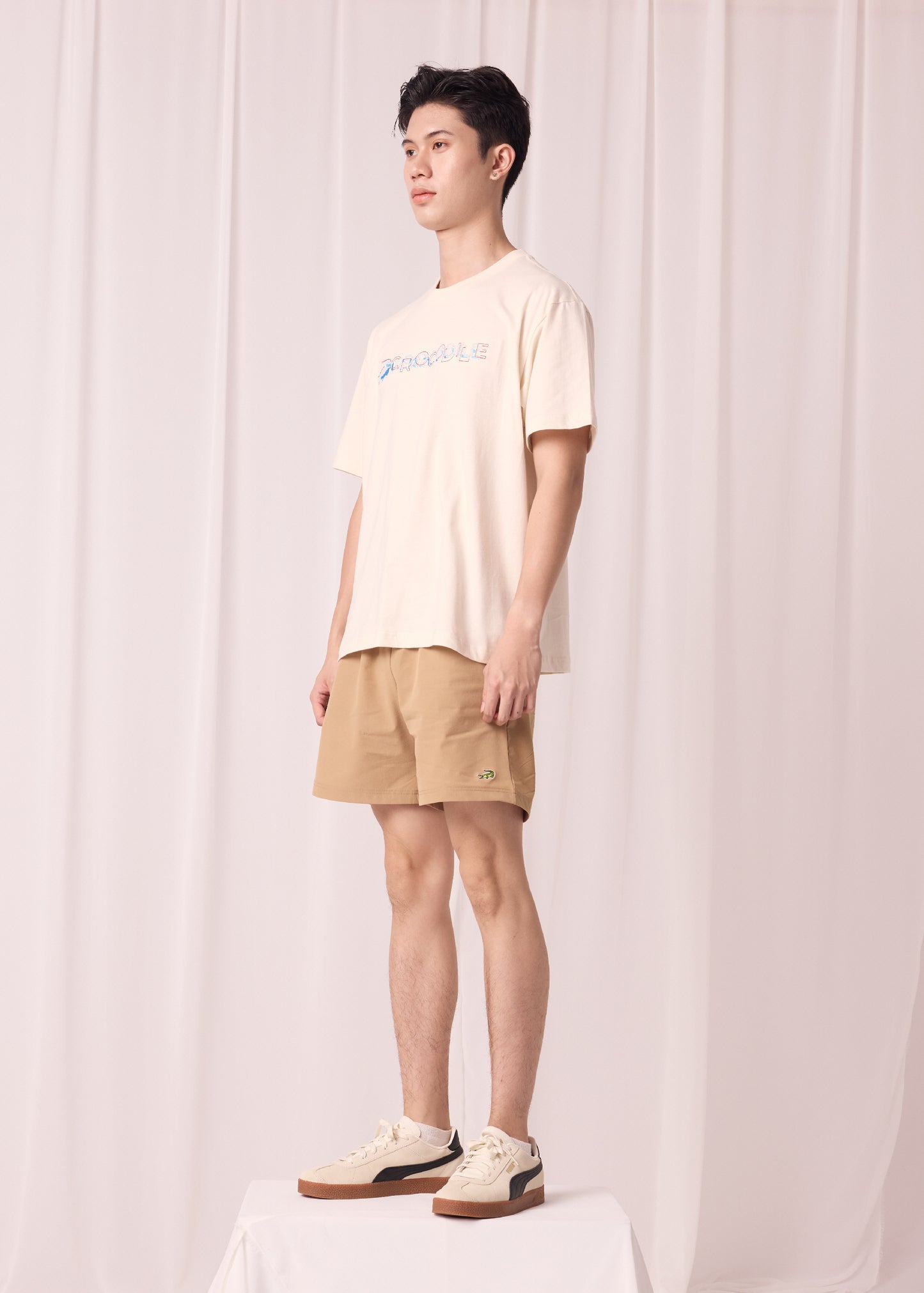 BEIGE OVERSIZED CREW NECK SHORT SLEEVE T-SHIRT WITH EMBROIDERY