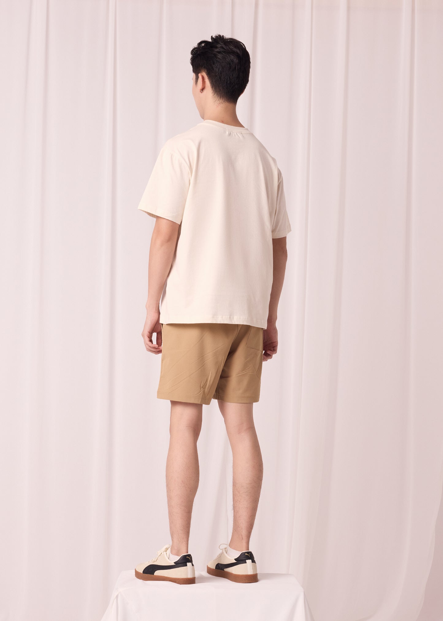 BEIGE OVERSIZED CREW NECK SHORT SLEEVE T-SHIRT WITH EMBROIDERY