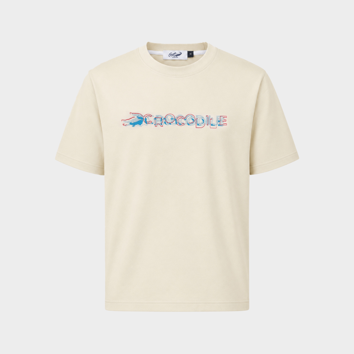 BEIGE OVERSIZED CREW NECK SHORT SLEEVE T-SHIRT WITH EMBROIDERY
