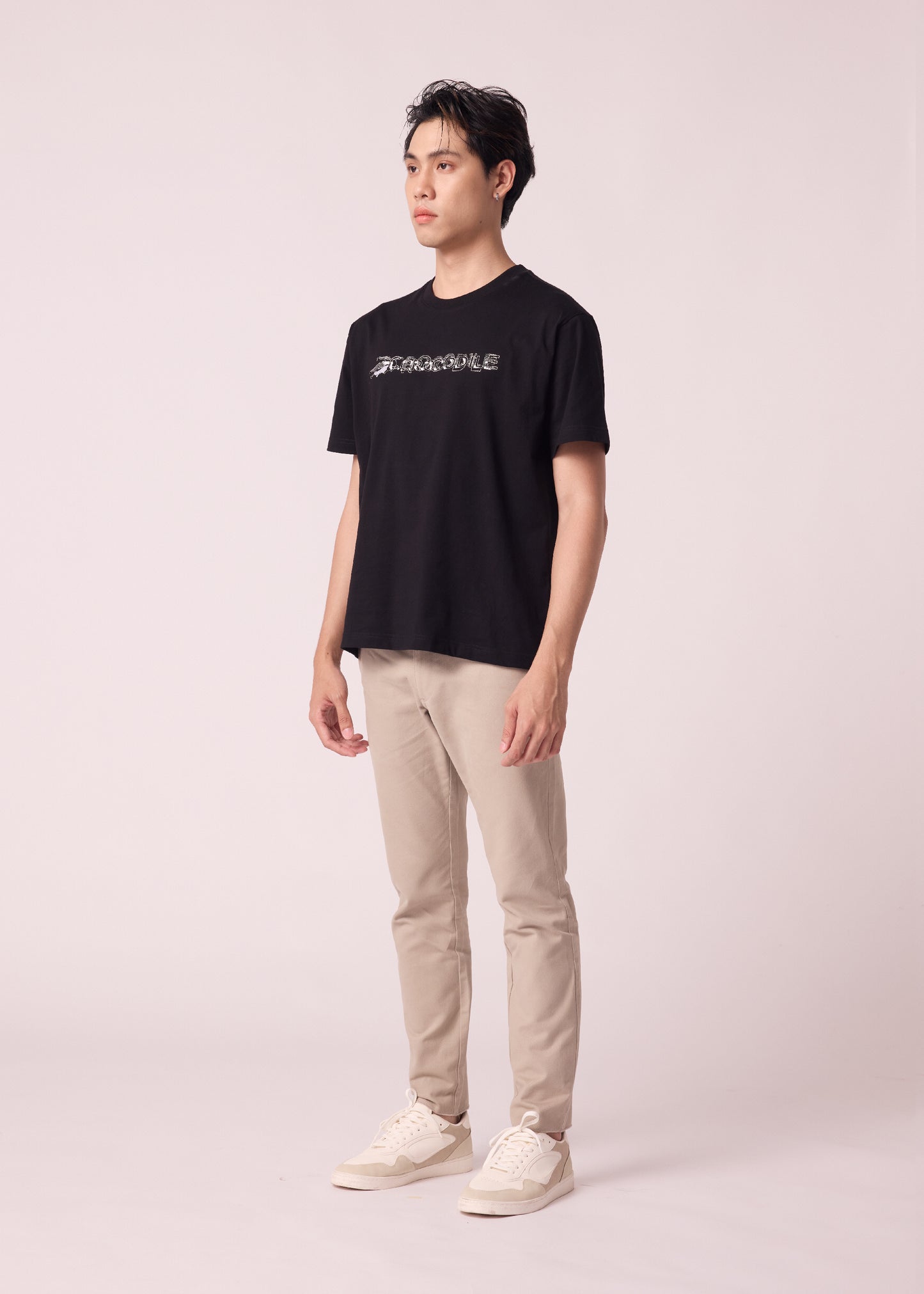 BLACK OVERSIZED CREW NECK SHORT SLEEVE T-SHIRT WITH EMBROIDERY