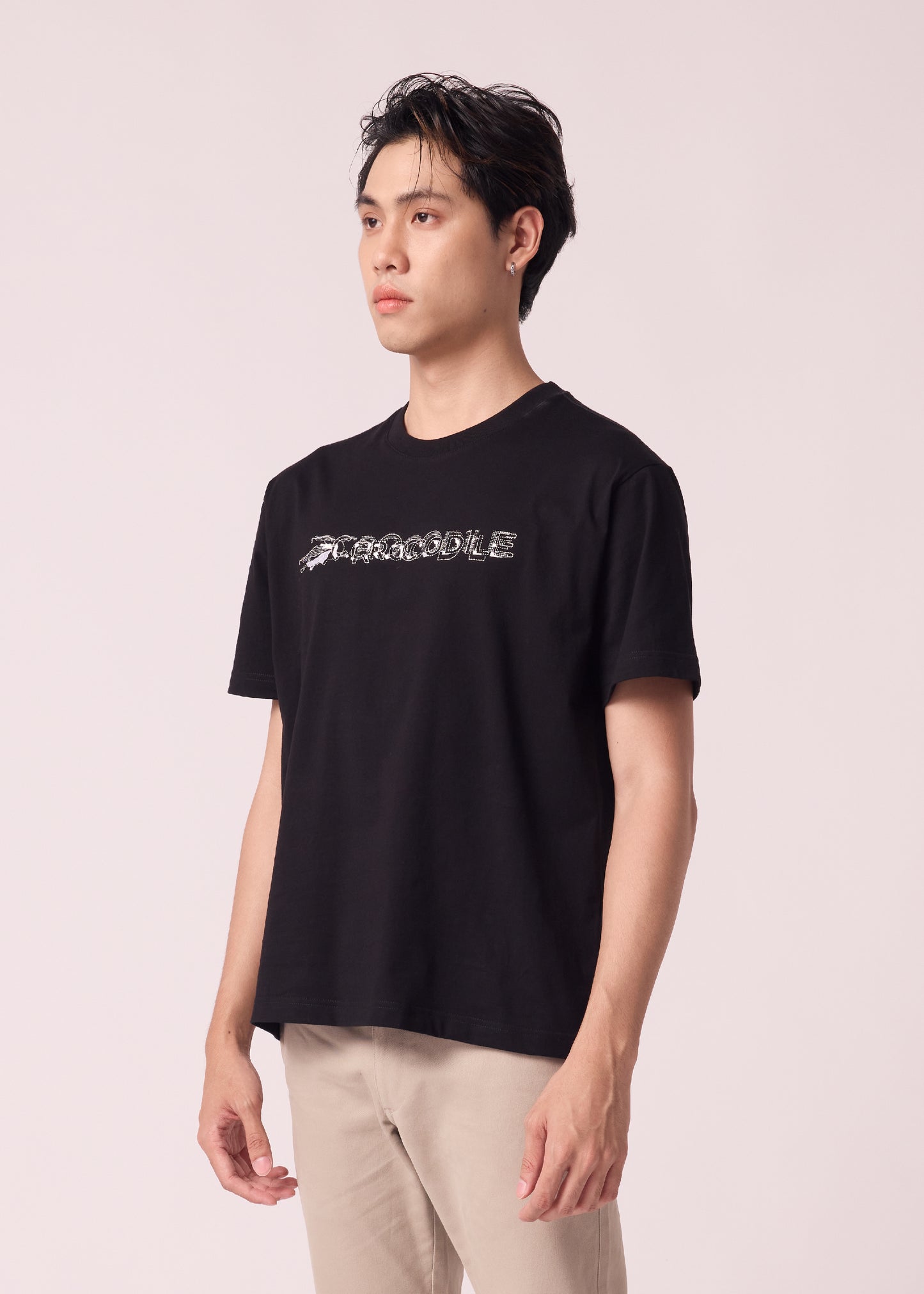 BLACK OVERSIZED CREW NECK SHORT SLEEVE T-SHIRT WITH EMBROIDERY