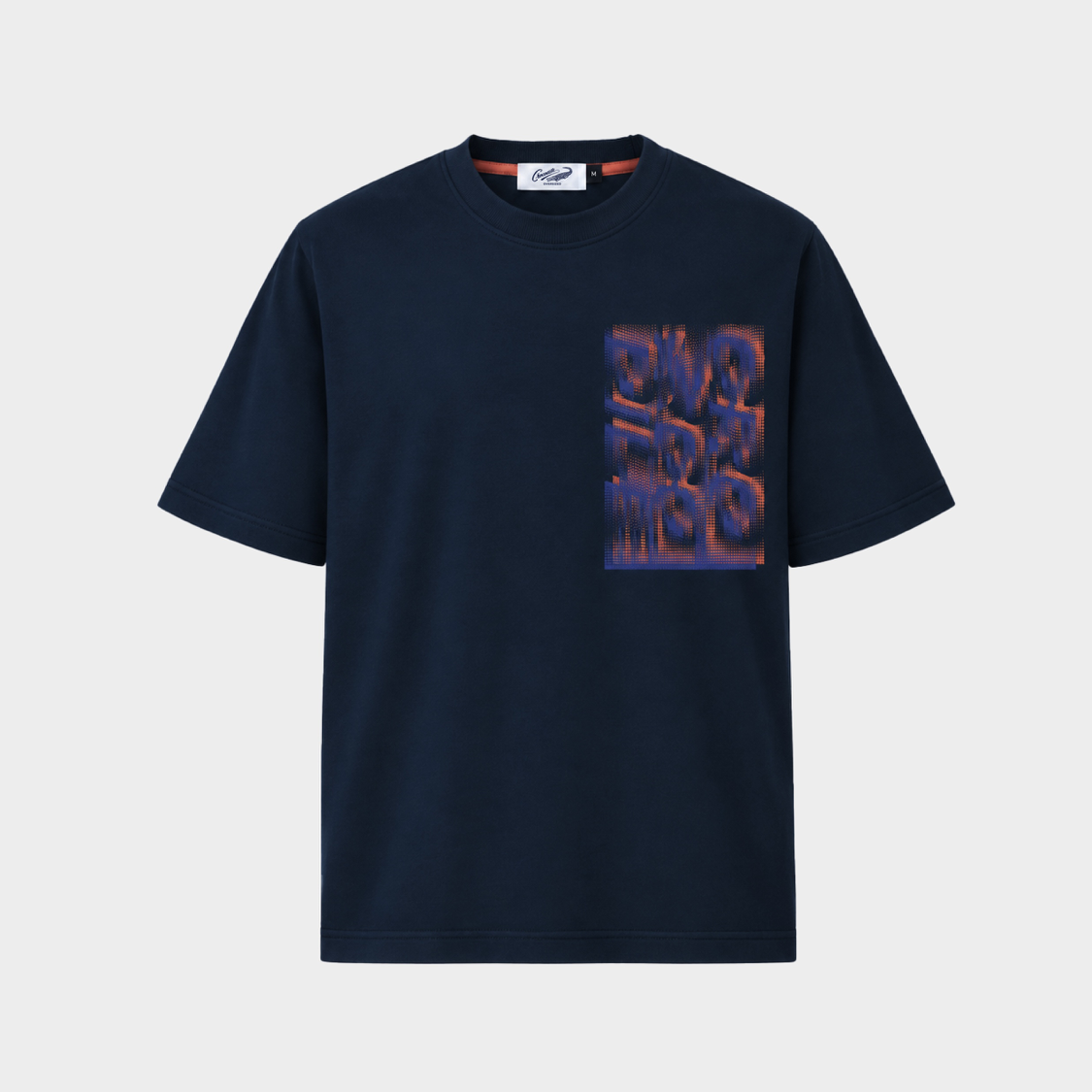 เสื้อยืดคอกลมแขนสั้นสีกรมทรงโอเวอร์ไซส์พร้อมลายกราฟฟิก