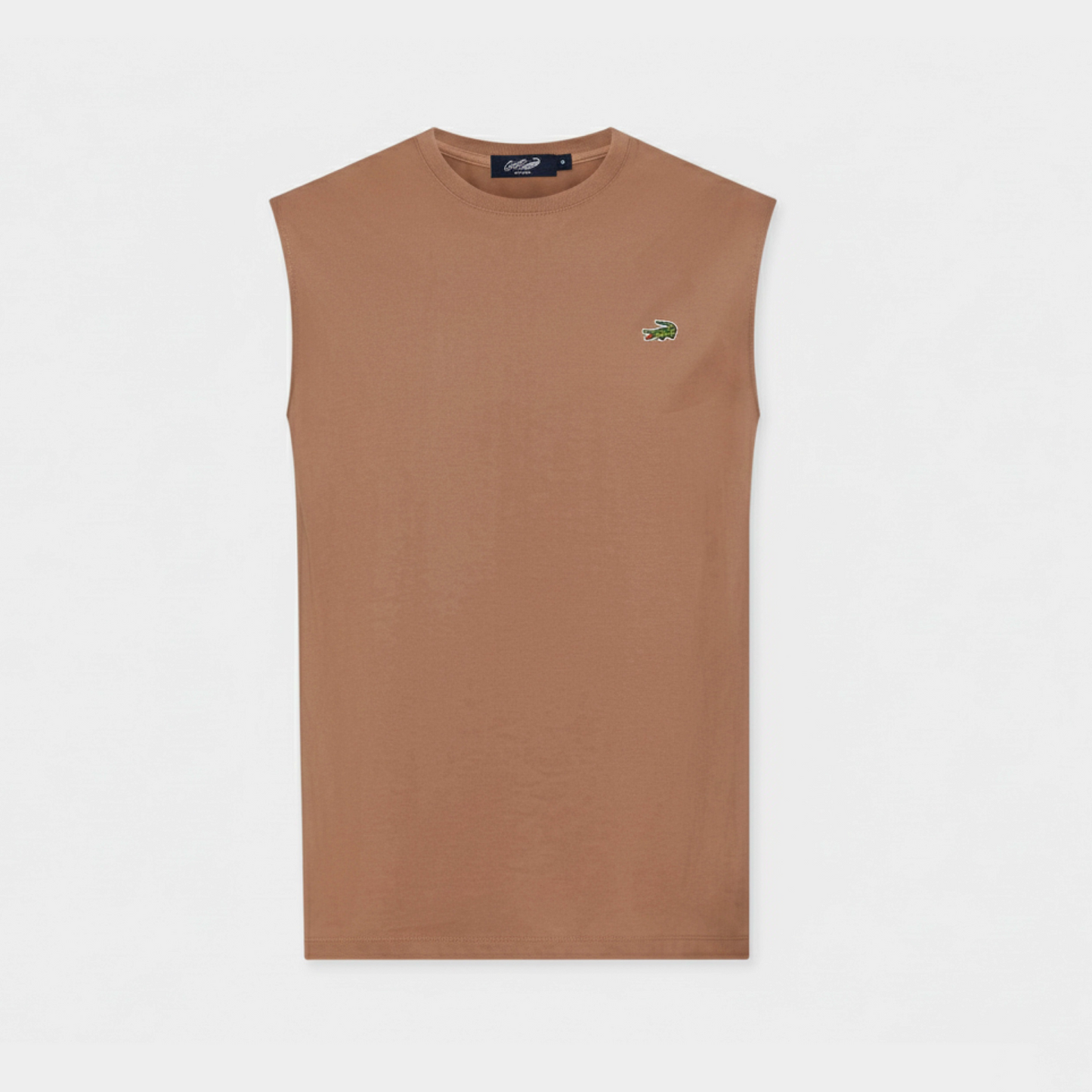 เสื้อยืดคอกลมแขนกุดสีนำ้ตาลมอคค่ามูสทรงคัสตอมฟิต