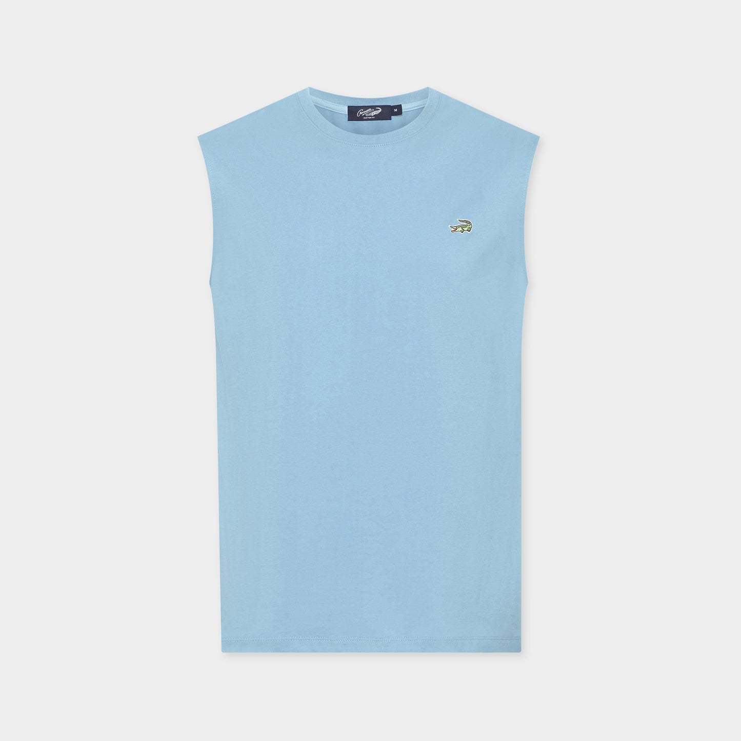 เสื้อยืดคอกลมแขนกุดสีสตาร์ไลท์บลูทรงคัสตอมฟิต