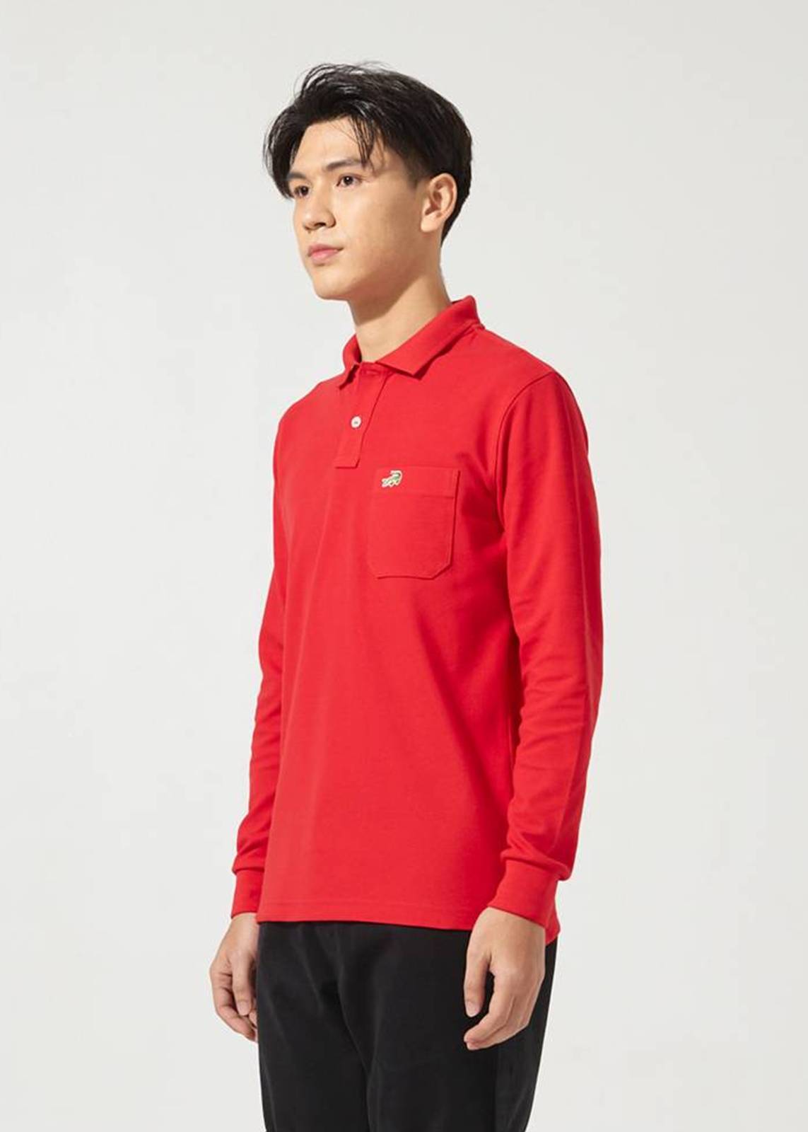 เสื้อโปโลแขนยาวสีแดง MOLTEN LAVA RED ทรงคัสตอมฟิต