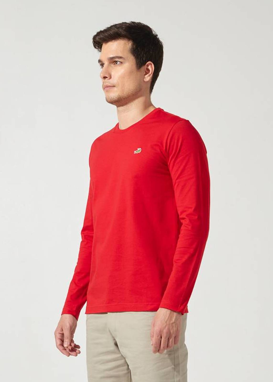เสื้อยืดคอกลมแขนยาวสีแดง MOLTEN LAVA RED ทรงคัสตอมฟิต