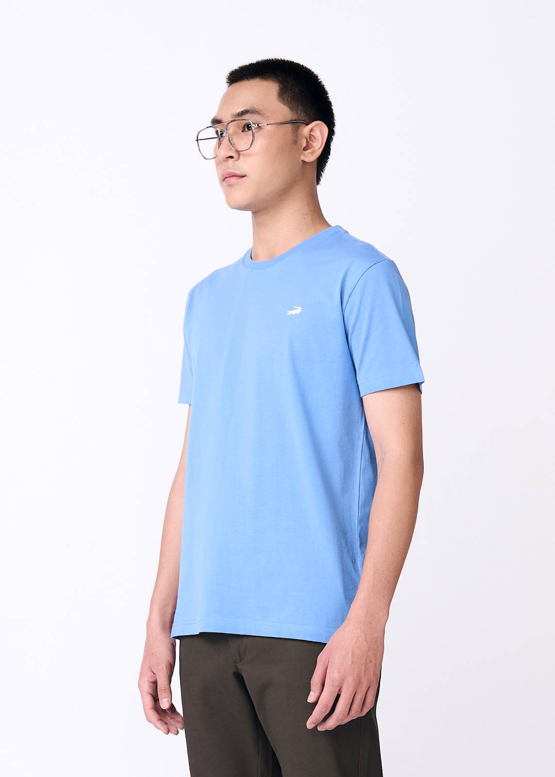 TRANQUIL BLUE CUSTOM FIT CREW NECK T-SHIRT WITH GRAPHIC PRINT BACK