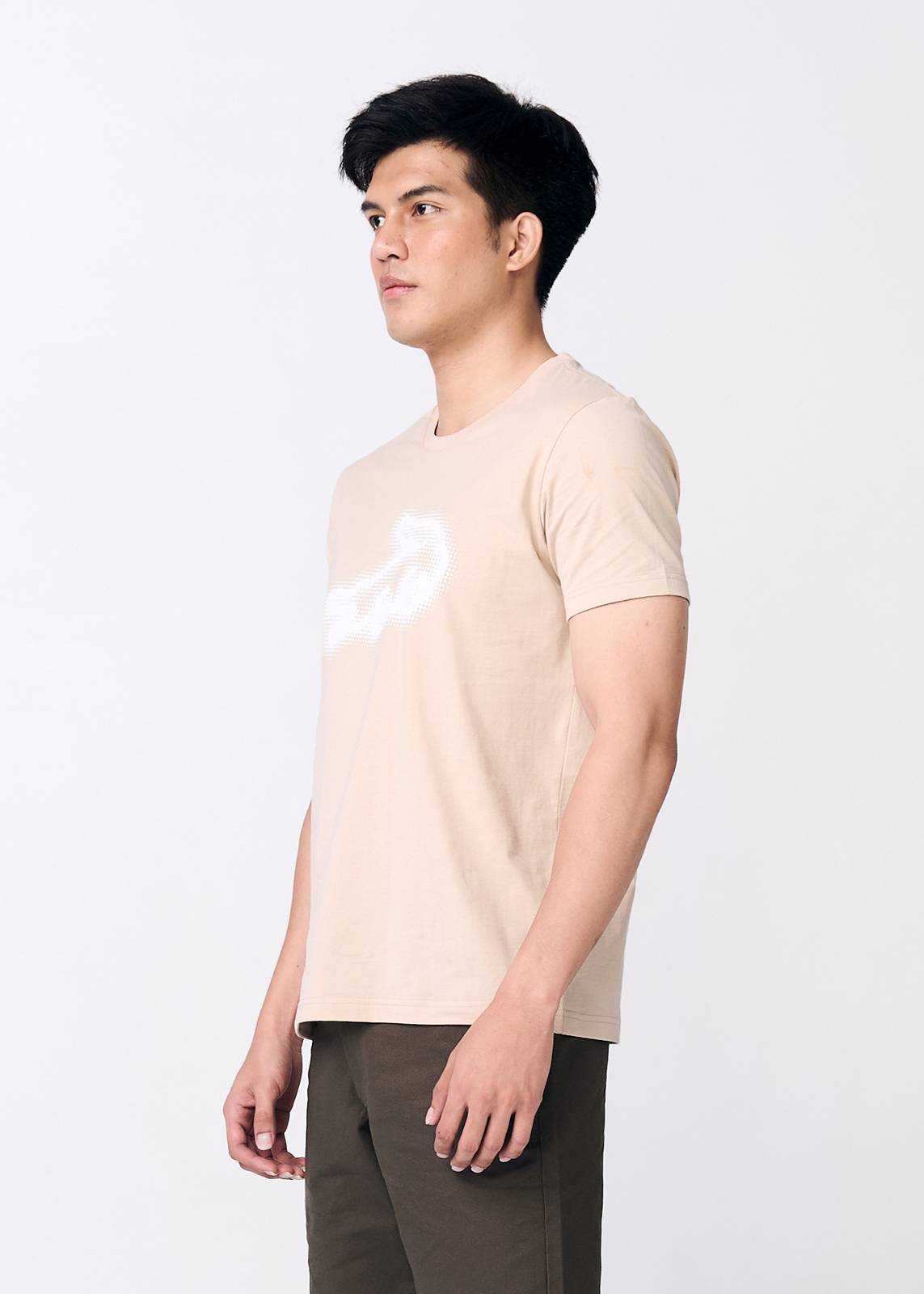 BEIGE CUSTOM FIT T-SHIRT WITH GRAPHIC PRINT