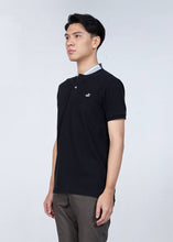 Load image into Gallery viewer, BLACK CUSTOM FIT POLO SHIRT WITH COLOUR BLOCK BOMBER COLLAR
